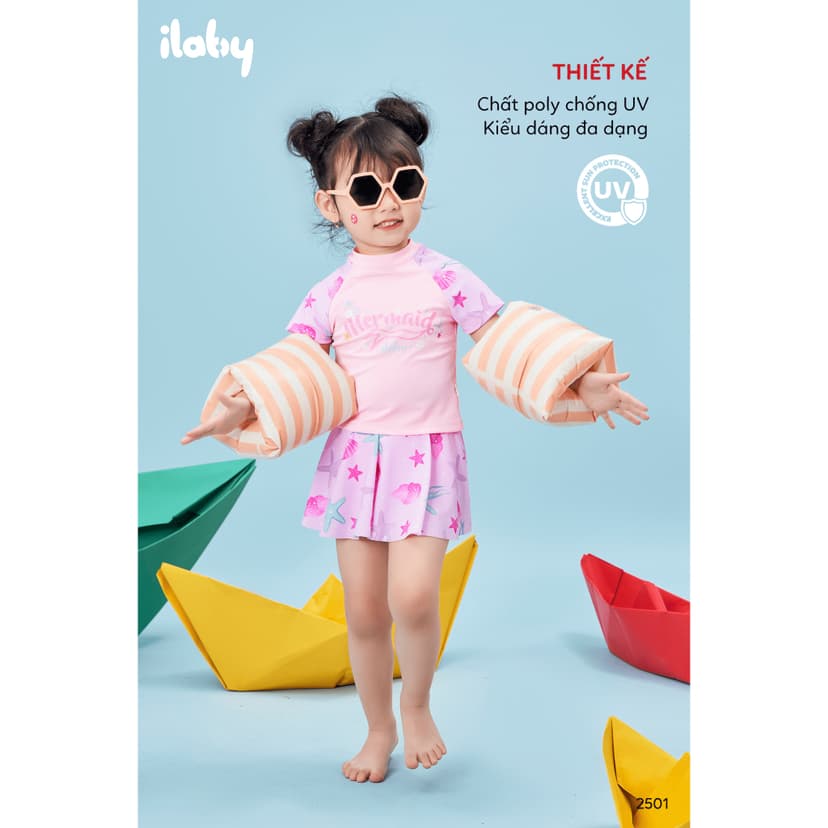 Ảnh Bộ đồ bơi cho bé ILABY áo tay ngắn kết hợp chân váy chất liệu thun lạnh [2501] 3