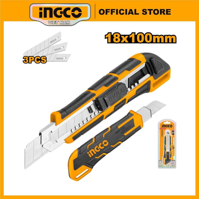 Ảnh Dao rọc giấy Ingco HKNS11815 x1 lưỡi dài 179mm | HKNS16538 | HKNS28035 x3 lưỡi dao 18mm x 100mm, chiều dài 169mm 1