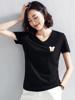 Thumbnail Áo phông nữ cổ tim form vừa - Áo thun LOZA cổ - G0166 1