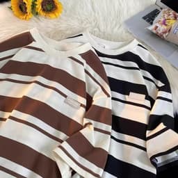 Thumbnail Áo Thun Nam Nữ Kẻ Sọc Ngang phối logo JIEBANGREN NAD Unisex Áo Phông Unisex Kẻ Sọc Chất Liệu Cotton KS 01 3