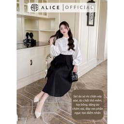 Thumbnail Set Áo Sơ Phối Chân Váy Dài Công Sở ALICE Thiết Kế Dáng Chờm Vai Tay Bồng Kèm Chân Váy Dáng Xòe Thanh Lịch S583 4