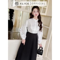 Thumbnail Set Áo Sơ Phối Chân Váy Dài Công Sở ALICE Thiết Kế Dáng Chờm Vai Tay Bồng Kèm Chân Váy Dáng Xòe Thanh Lịch S583 3