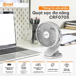Thumbnail Quạt Sạc Tích Điện Mini Kẹp Bàn Comet CRF0705 5W Đế Kẹp Xe Đẩy Hoặc Để Bàn Xoay 360 Độ 2