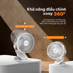 Thumbnail Quạt Sạc Tích Điện Mini Kẹp Bàn Comet CRF0705 5W Đế Kẹp Xe Đẩy Hoặc Để Bàn Xoay 360 Độ 3