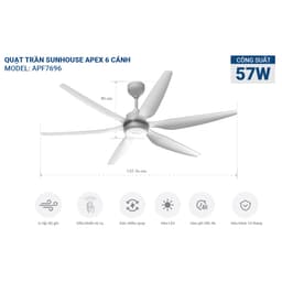 Thumbnail Quạt Trần Đèn Led Sunhouse Apex 6 cánh APF-7696, công suất 57W, cánh quạt sải rộng, điều khiển từ xa 2