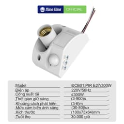 Thumbnail Đui đèn cảm biến Rạng Đông Tích hợp cảm biến chuyển động và cảm biến ánh sáng ĐCB01.PIR E27/300W 1