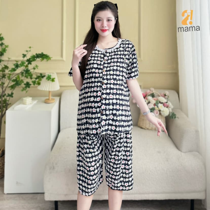 Ảnh Bộ đồ bầu 2mama mặc nhà cả bầu và sau sinh vải lanh tôn thái cực mát, dễ thương 4