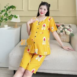 Thumbnail Bộ đồ bầu 2mama mặc nhà cả bầu và sau sinh vải lanh tôn thái cực mát, dễ thương 1