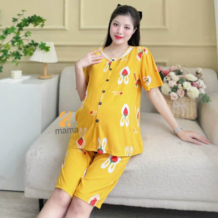 Ảnh Bộ đồ bầu 2mama mặc nhà cả bầu và sau sinh vải lanh tôn thái cực mát, dễ thương 1