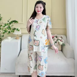 Thumbnail Bộ đồ bầu 2mama mặc nhà cả bầu và sau sinh vải lanh tôn thái cực mát, dễ thương 2