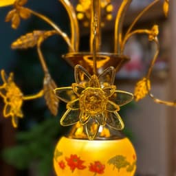 Thumbnail Đèn Hoa Sen Bình Ngọc Lưu Ly, Chân Đế Hợp Kim, 5 Bông Hoa Sen Nở Và Ngọc Rủ, Cao 60cm 3