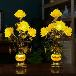 Thumbnail Đèn Hoa Sen Bình Ngọc Lưu Ly, Chân Đế Hợp Kim, 5 Bông Hoa Sen Nở Và Ngọc Rủ, Cao 60cm 1