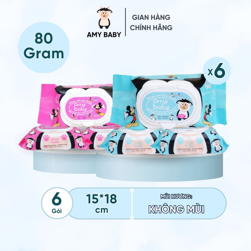 Ảnh 6 Gói Khăn Ướt 80gr Amy Baby Cho Da Nhạy Cảm 1