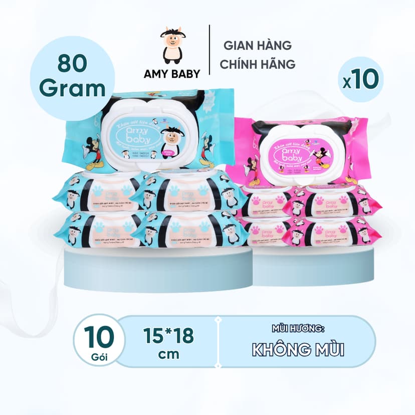 Ảnh Combo 10 Gói Khăn Ướt Amy Baby 80gr 1