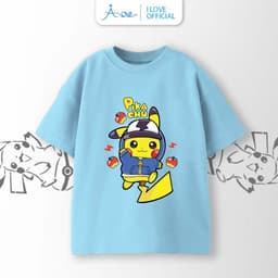 Thumbnail ILOVE Áo thun cộc tay Pokémon PIKACHU, áo phông tay ngắn chất COTTON mềm mịn, thoáng mát dành cho bé trai 8.5-32kg 2