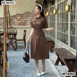 Thumbnail Đầm thiết kế cổ sơ mi túi hộp dáng xoè  BEMINE MT8962 3
