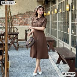 Thumbnail Đầm thiết kế cổ sơ mi túi hộp dáng xoè  BEMINE MT8962 2