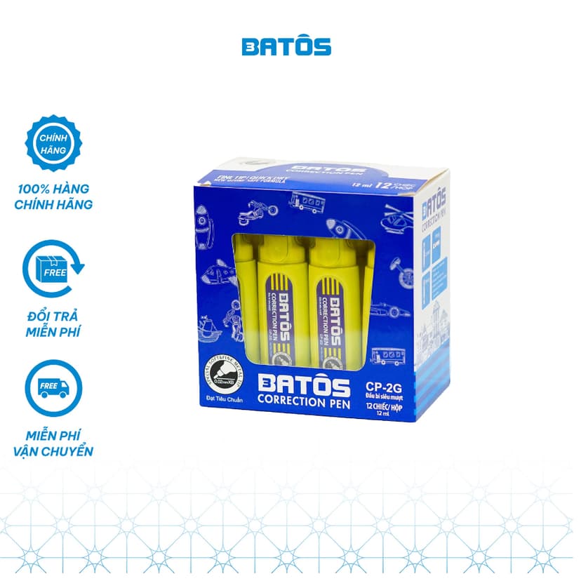 Ảnh Hộp 12 chiếc bút xóa Batôs 3 CP-2G, Dung tích 12ml, xóa nhanh khô 1