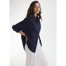 Thumbnail Áo sơ mi oversized MONO TALK (navy) vải poplin hạn chế nhăn, mềm mát T10001FT 4