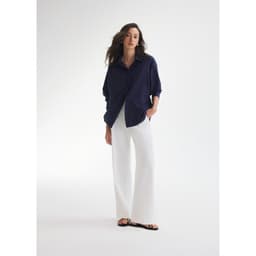 Thumbnail Áo sơ mi oversized MONO TALK (navy) vải poplin hạn chế nhăn, mềm mát T10001FT 2