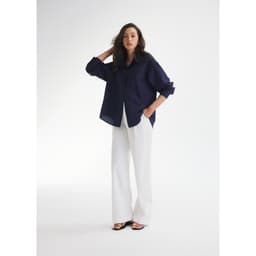 Thumbnail Áo sơ mi oversized MONO TALK (navy) vải poplin hạn chế nhăn, mềm mát T10001FT 3