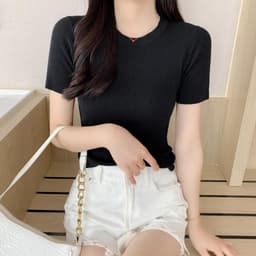 Thumbnail Áo Thun Bigsize Nữ Cổ Tròn Ôm Dáng Ngắn Tay Cộc Vải Gân Tăm Co Giãn Tôn Dáng G102 1