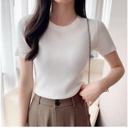 Thumbnail Áo Thun Bigsize Nữ Cổ Tròn Ôm Dáng Ngắn Tay Cộc Vải Gân Tăm Co Giãn Tôn Dáng G102 2
