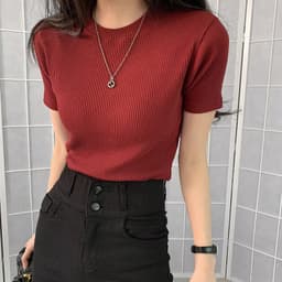 Thumbnail Áo Thun Bigsize Nữ Cổ Tròn Ôm Dáng Ngắn Tay Cộc Vải Gân Tăm Co Giãn Tôn Dáng G102 3