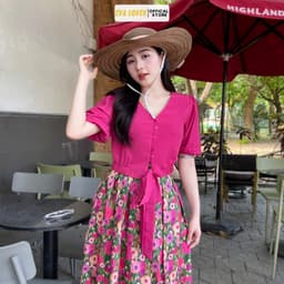 Thumbnail Set bộ áo 1 màu mix chân váy hoa dáng dài kiểu dáng trẻ trung năng động Evalover 2