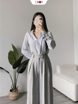 Thumbnail Quần Ống Rộng Xếp Ly Lưng Cao ENVY QK52 4