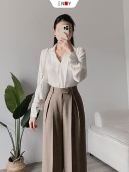 Thumbnail Quần Ống Rộng Xếp Ly Lưng Cao ENVY QK52 3