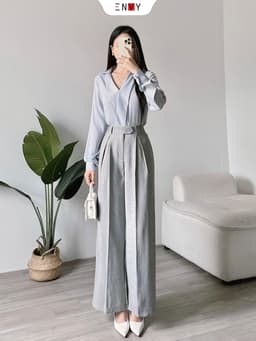 Thumbnail Quần Ống Rộng Xếp Ly Lưng Cao ENVY QK52 1