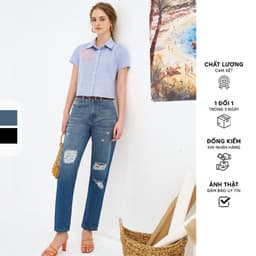 Thumbnail Quần Mom fit jeans casual style dark grey và blue rách gối 313JE4001 ADORE DRESS 1
