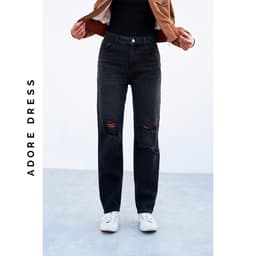 Thumbnail Quần Mom fit jeans casual style dark grey và blue rách gối 313JE4001 ADORE DRESS 3