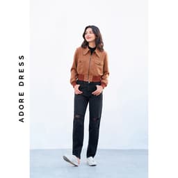 Thumbnail Quần Mom fit jeans casual style dark grey và blue rách gối 313JE4001 ADORE DRESS 2