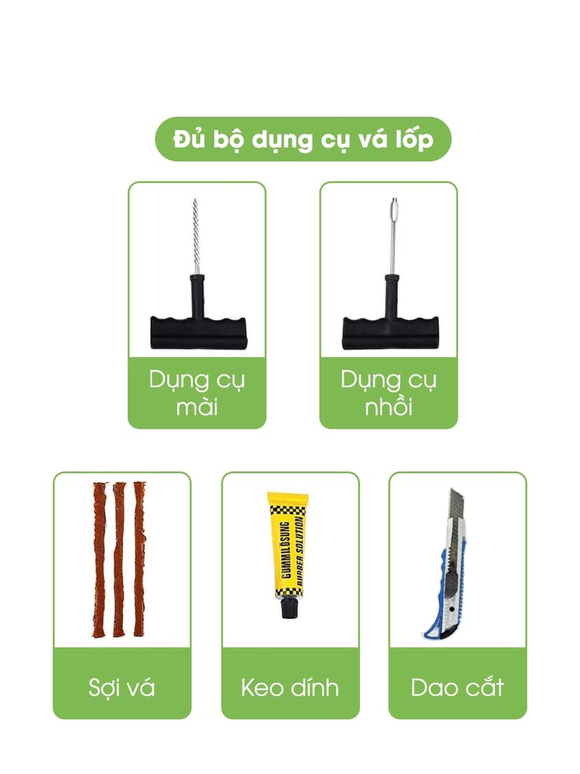 Ảnh Bộ vá lốp ô tô khẩn cấp, vá xe không ruột săm, vá lụi, vá rút - Phụ kiện oto Tâm Luân 1