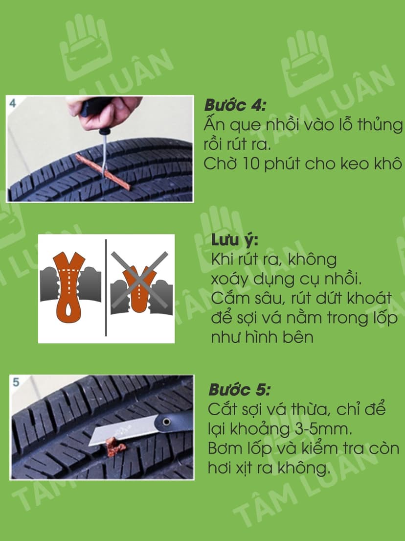 Ảnh Bộ vá lốp ô tô khẩn cấp, vá xe không ruột săm, vá lụi, vá rút - Phụ kiện oto Tâm Luân 3