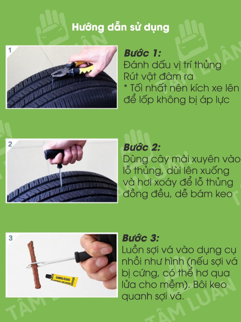 Ảnh Bộ vá lốp ô tô khẩn cấp, vá xe không ruột săm, vá lụi, vá rút - Phụ kiện oto Tâm Luân 2