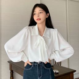 Thumbnail Áo Sơ Mi Bigsize Nữ Tay Dài Somi Công Sở Phối Dây Buộc Nơ Vải Lụa Chéo Mềm Mát SM16 1