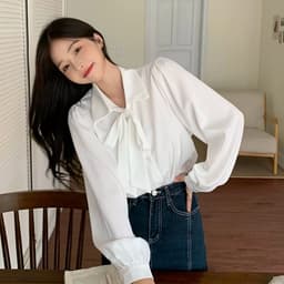 Thumbnail Áo Sơ Mi Bigsize Nữ Tay Dài Somi Công Sở Phối Dây Buộc Nơ Vải Lụa Chéo Mềm Mát SM16 2