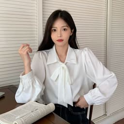 Thumbnail Áo Sơ Mi Bigsize Nữ Tay Dài Somi Công Sở Phối Dây Buộc Nơ Vải Lụa Chéo Mềm Mát SM16 3