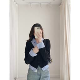 Thumbnail Áo Sơ Mi Bigsize Nữ Kiểu Giả Hai Lớp Tay Dài Vải Xoa Kẻ Sọc Phối Nỉ Tăm Cá Tính 2