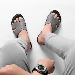 Thumbnail Dép Big Size Nam Genki Chữ H Quai Ngang Da Cao Cấp Màu Xám Nam Đế Bằng Cao Su 2