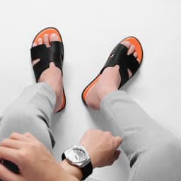 Thumbnail Dép Big Size Nam Genki Chữ H Quai Ngang Da Cao Cấp Màu Đen Cam Nam Đế Bằng Cao Su 3