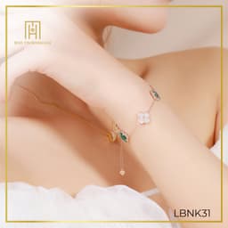Thumbnail Lắc tay bạc 925 xi hồng Bảo Tín Mạnh Hải họa tiết cỏ 4 lá đá vân xanh lá công nghệ HongKong BCLTB92KDH-309006 2