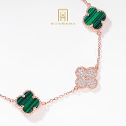 Thumbnail Lắc tay bạc 925 xi hồng Bảo Tín Mạnh Hải họa tiết cỏ 4 lá đá vân xanh lá công nghệ HongKong BCLTB92KDH-309006 3