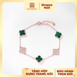 Thumbnail Lắc tay bạc 925 xi hồng Bảo Tín Mạnh Hải họa tiết cỏ 4 lá đá vân xanh lá công nghệ HongKong BCLTB92KDH-309006 1