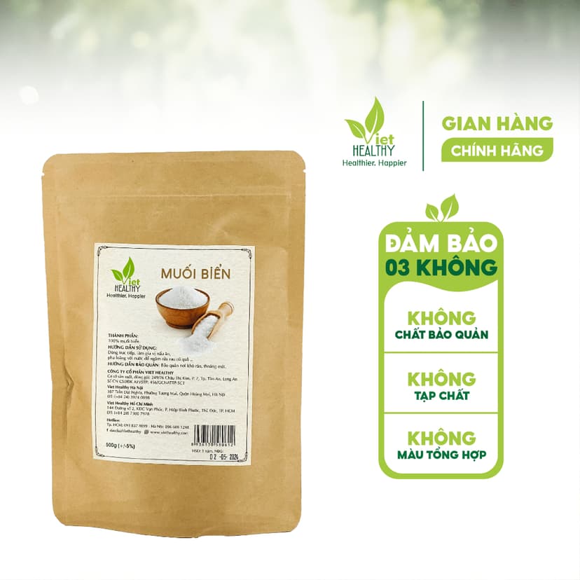 Ảnh Muối biển tinh khiết 500g Viet Healthy - nguyên chất, giàu khoáng chất tự nhiên, không tẩy trắng 1