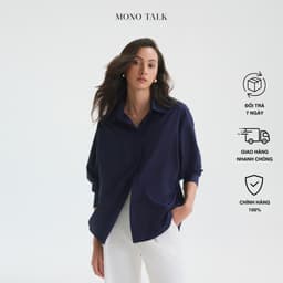 Thumbnail Áo sơ mi oversized MONO TALK (navy) vải poplin hạn chế nhăn, mềm mát T10001FT 1