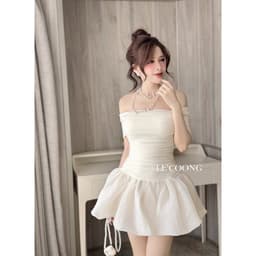 Thumbnail Váy Đẹp Dáng Ngắn Chân Váy Bí LECOONG V617 Đầm Tiểu Thư Trễ Vai 2